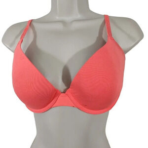 Victorias Secret PINK Wear Everywhere Push-up Pigeonnant Orange Bra Size 34D